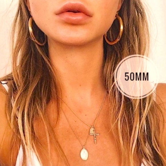 Gold Hoop Earrings 50mm | 18k Gold Plated - Picture 3 of 8